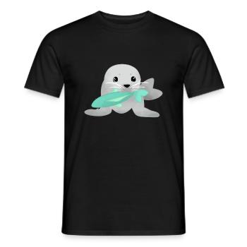 Robbe mit Fisch - Männer T-Shirt - Schwarz - Vorne - AI Model Male 178 light (178cm)