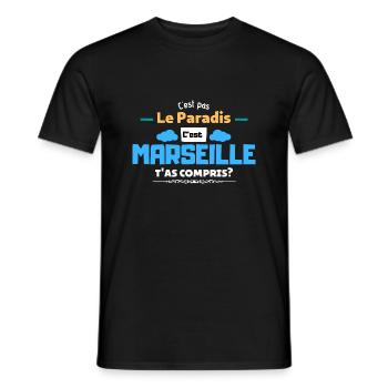 C'est pas le paradis c'est Marseille. - T-shirt homme - noir - Devant - AI Model Male 178 light (178cm)