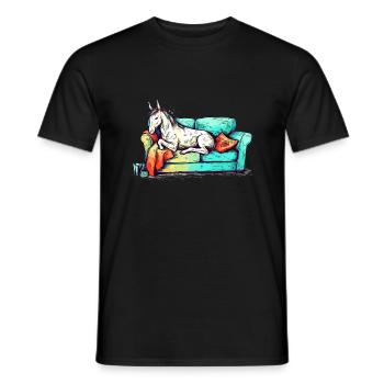 Lazy unicorn chilling on the sofa - Men's T-Shirt - black - Front - AI Model Male 178 light (178cm)