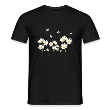 Flowers, Daisies and Butterflies - Men's T-Shirt - black - Front - AI Model Male 178 light (178cm)