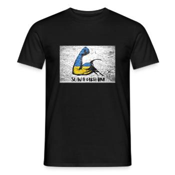 Slava Ukraini Schriftzug Motto Ukraine Muskeln spielen - Männer T-Shirt - Schwarz - Vorne - AI Model Male 178 light (178cm)