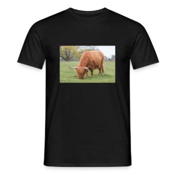 A Highland cattle in the Scottish Highlands - Men's T-Shirt - black - Front - AI Model Male 178 light (178cm)