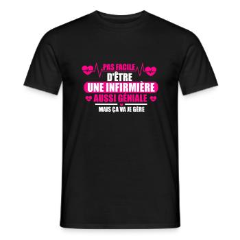 Pas facile d'être une infirmière géniale - T-shirt homme - noir - Devant - AI Model Male 178 light (178cm)