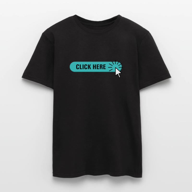 click here – turquoise button with cursor Men's T-Shirt