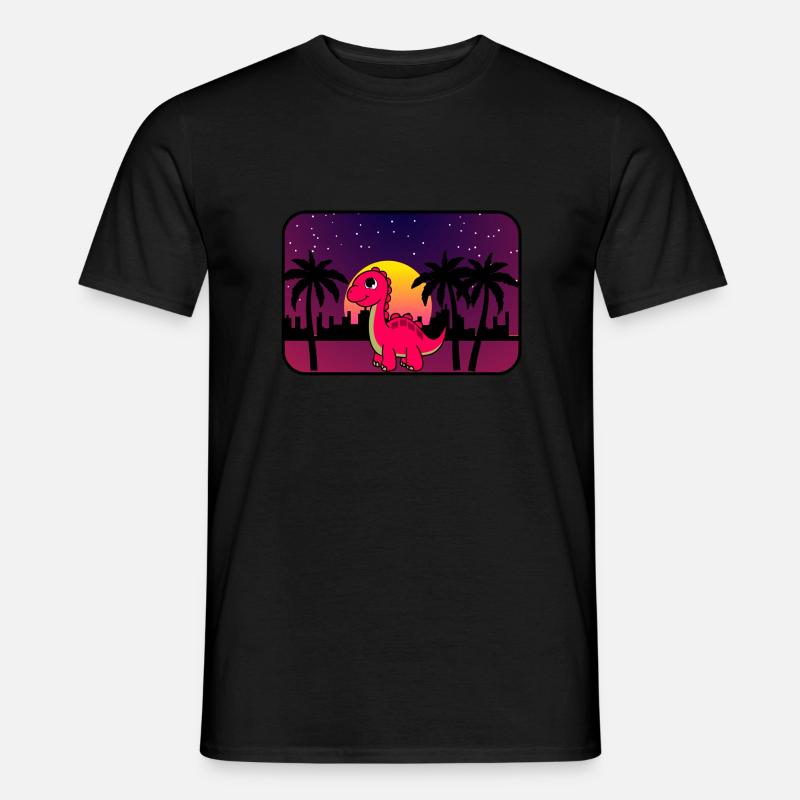 Dino Retro Wave - Männer T-Shirt - Schwarz