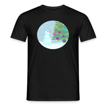 Snowman admires Christmas tree - Men's T-Shirt - black - Front - AI Model Male 178 light (178cm)