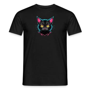 Neon Cat Design - Men's T-Shirt - black - Front - AI Model Male 178 light (178cm)