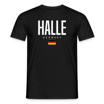 Halle - Männer T-Shirt - Schwarz - Vorne - AI Model Male 178 light (178cm)