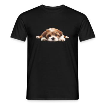 Cute puppy lying down with white background visibl - Men's T-Shirt - black - Front - AI Model Male 178 light (178cm)