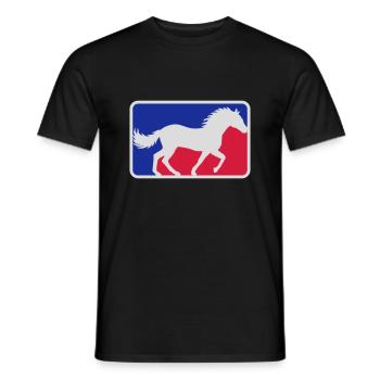 Cheval de sport rouge bleu - T-shirt homme - noir - Devant - AI Model Male 178 light (178cm)