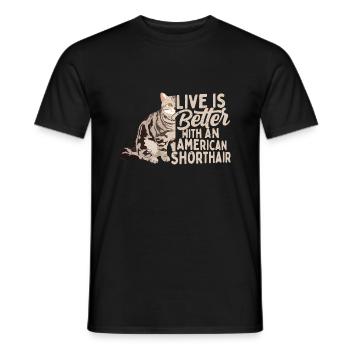 Vivre c’est mieux avec un chat américain à poil court Owne - T-shirt homme - noir - Devant - AI Model Male 178 light (178cm)