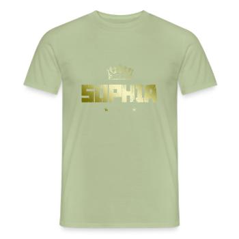 Sophia - Heren T-shirt - saliegroen - Voor - AI Model Male 178 light (178cm)