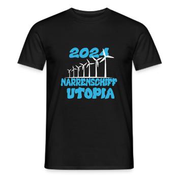 Ship of Fools Utopia, year 2024 - Men's T-Shirt - black - Front - AI Model Male 178 light (178cm)