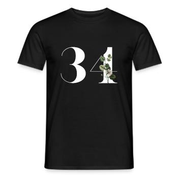 Numéro 34 floral vert - 34e anniversaire floral - T-shirt homme - noir - Devant - AI Model Male 178 light (178cm)
