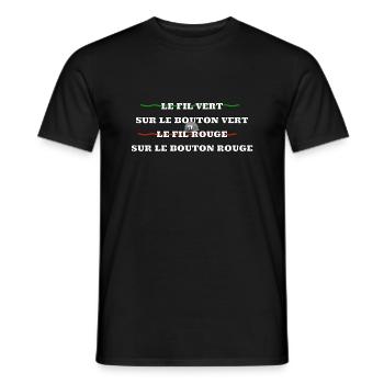 Le fil vert sur le bouton vert,le fil rou… - T-shirt homme - noir - Devant - AI Model Male 178 light (178cm)
