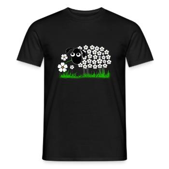 Cute Sheep With Flower Wool For Girls Women - Men's T-Shirt - black - Front - AI Model Male 178 light (178cm)