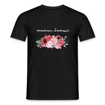 Maman d’amour fleurs - idée cadeau maman - T-shirt homme - noir - Devant - AI Model Male 178 light (178cm)