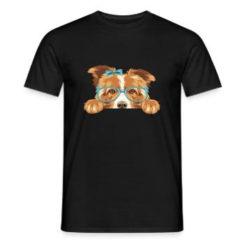 Peeking Border Collie Hund mit Schleife und Brille - Männer T-Shirt - Schwarz - Vorne - AI Model Male 178 light (178cm)