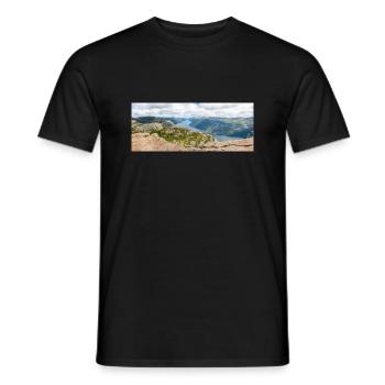 Rock Formations Lysefjord landscape at Prekestolen - Men's T-Shirt - black - Front - AI Model Male 178 light (178cm)