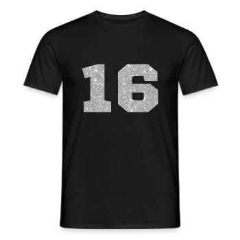 Nummer 16 Silberglitter - 16. Jahrestag - Männer T-Shirt - Schwarz - Vorne - AI Model Male 178 light (178cm)