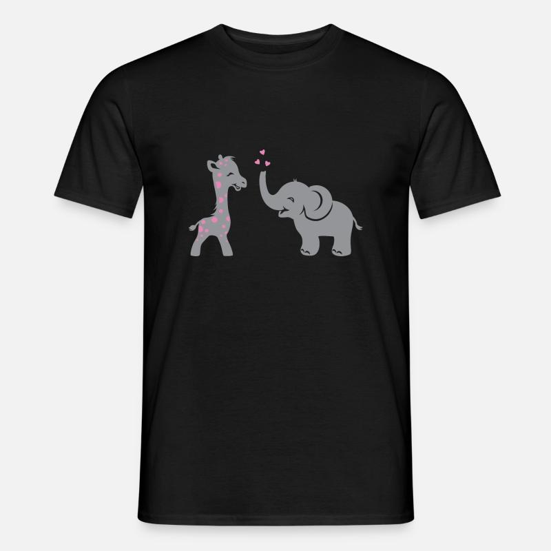 Lustige lächelnde Giraffe und Elefant mit Herzen - Männer T-Shirt - Schwarz
