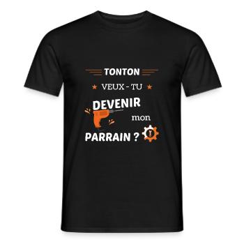 Tonton veux tu devenir mon parrain - demande - T-shirt homme - noir - Devant - AI Model Male 178 light (178cm)