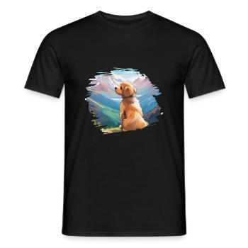 Cute puppy on mountain - dog love and hiker - Men's T-Shirt - black - Front - AI Model Male 178 light (178cm)