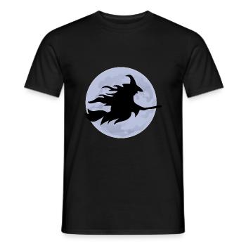 Fliegende Hexe auf Besen vor Vollmond Silhouette - Männer T-Shirt - Schwarz - Vorne - AI Model Male 178 light (178cm)