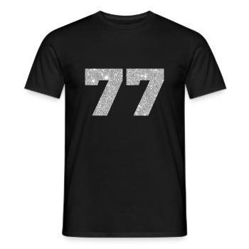 Numéro 77 paillettes argenté - 77e anniversaire - T-shirt homme - noir - Devant - AI Model Male 178 light (178cm)