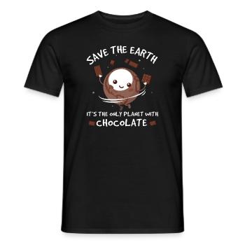 Save the Earth - Rettet die Erde Planet mit Schoko - Männer T-Shirt - Schwarz - Vorne - AI Model Male 178 light (178cm)