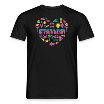 L’été au cœur - Cœur coloré aux motifs d’été - T-shirt homme - noir - Devant - AI Model Male 178 light (178cm)