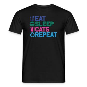 Eat, Sleep, Cats, Repeat - Katze T-Shirt Design - Männer T-Shirt - Schwarz - Vorne - AI Model Male 178 light (178cm)