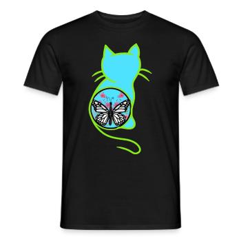 Vintage Retro Spring Cat Butterfly 80's - Men's T-Shirt - black - Front - AI Model Male 178 light (178cm)