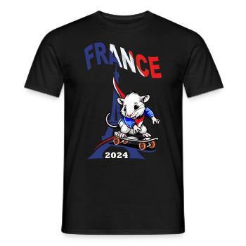 JEUX FRANCE A PARIS EN 2024 - HUMOUR RAT SKATE - T-shirt homme - noir - Devant - AI Model Male 178 light (178cm)