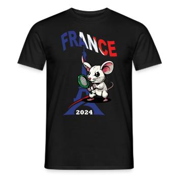 JEUX FRANCE A PARIS EN 2024 - HUMOUR RAT TENNIS - T-shirt homme - noir - Devant - AI Model Male 178 light (178cm)