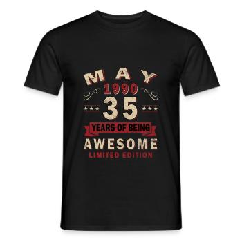 35ème anniversaire cadeau mari Original mai 1990 - T-shirt homme - noir - Devant - AI Model Male 178 light (178cm)