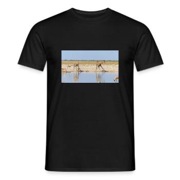 Landscape at the Cubango river with giraffe - Men's T-Shirt - black - Front - AI Model Male 178 light (178cm)