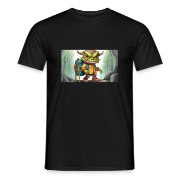 Green monster with horns - young cute little - Men's T-Shirt - black - Front - AI Model Male 178 light (178cm)