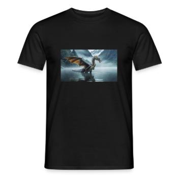 Ein realistischer böser dunkler Drache in einem nebligen Fluss - Männer T-Shirt - Schwarz - Vorne - AI Model Male 178 light (178cm)