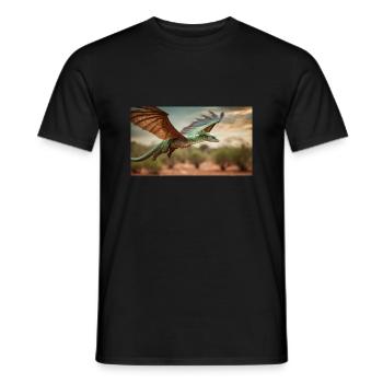 Ein realistischer grün-orangefarbener Drache im Outback - Männer T-Shirt - Schwarz - Vorne - AI Model Male 178 light (178cm)
