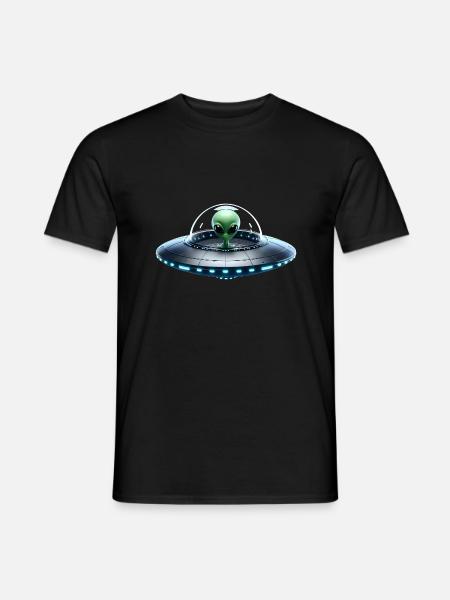 Green Alien in Spaceship - Men's T-Shirt - black
