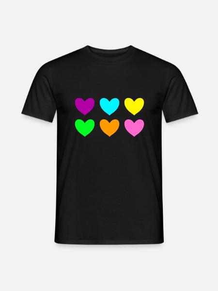 Herzen neon bunt - Männer T-Shirt - Schwarz