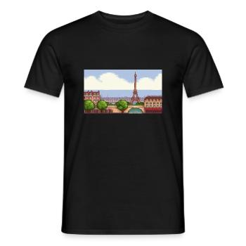 Paris, France - Pixel Art - T-shirt homme - noir - Devant - AI Model Male 178 light (178cm)