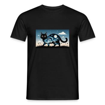 Starry Night and black Cat - Men's T-Shirt - black - Front - AI Model Male 178 light (178cm)