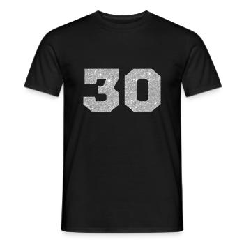 Numéro 30 paillettes argenté - 30e anniversaire - T-shirt homme - noir - Devant - AI Model Male 178 light (178cm)