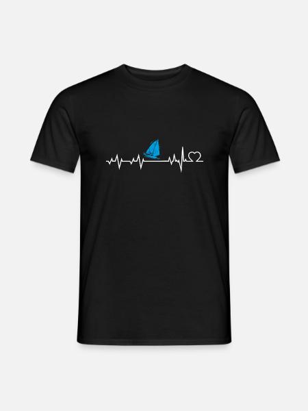 Heartbeat Sailing Sailboat Skipper Shirt Gift - Men's T-Shirt - black