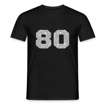 Numéro 80 paillettes argenté - 80e anniversaire - T-shirt homme - noir - Devant - AI Model Male 178 light (178cm)
