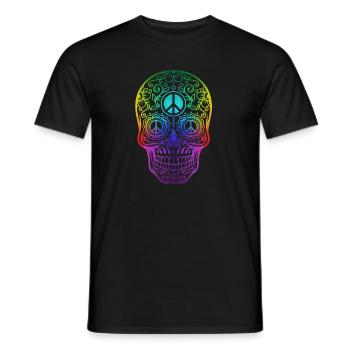 Bunter Hippie Totenschädel Peace - Männer T-Shirt - Schwarz - Vorne - AI Model Male 178 light (178cm)
