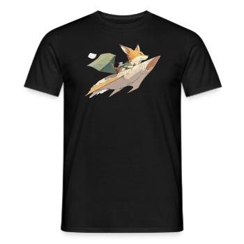 Haki the fox and his paper plane - Men's T-Shirt - black - Front - AI Model Male 178 light (178cm)