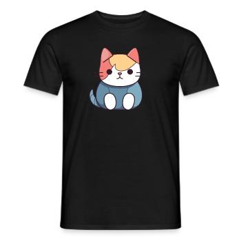 Katze - Kawaii Style - Männer T-Shirt - Schwarz - Vorne - AI Model Male 178 light (178cm)
